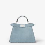 FENDI Peekaboo ISeeU Small Mercury blue nubuck leather Selleria bag with 556 hand-sewn topstitches